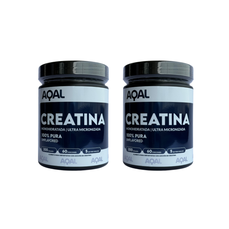 Pack 2 Creatinas Monohidratadas AQAL 300 g (120 porciones) – Creatina 100% pura y micronizada