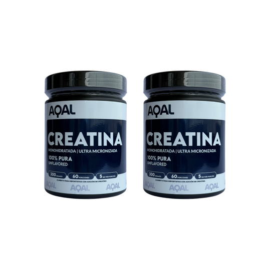 Pack 2 Creatinas Monohidratadas AQAL 300 g (120 porciones) – Creatina 100% pura y micronizada